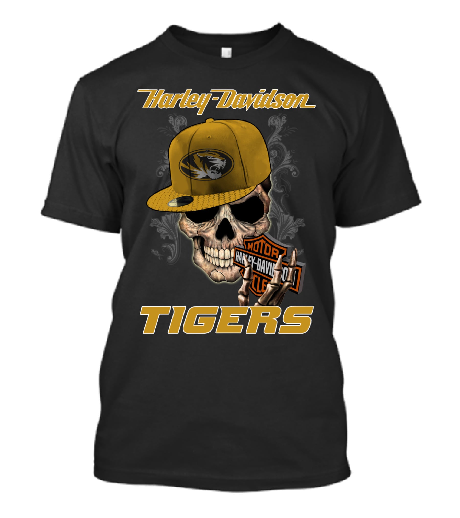 Harley Davidson Missouri Tigers Skull Hat T-Shirt
