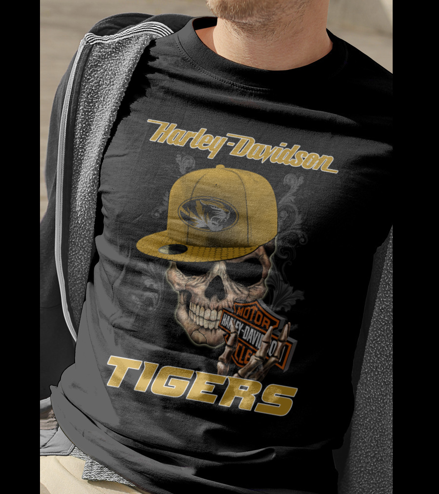 Harley Davidson Missouri Tigers Skull Hat T-Shirt