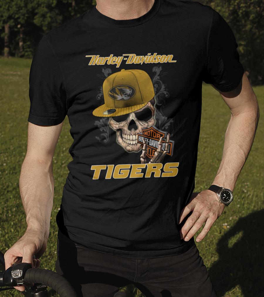 Harley Davidson Missouri Tigers Skull Hat T-Shirt