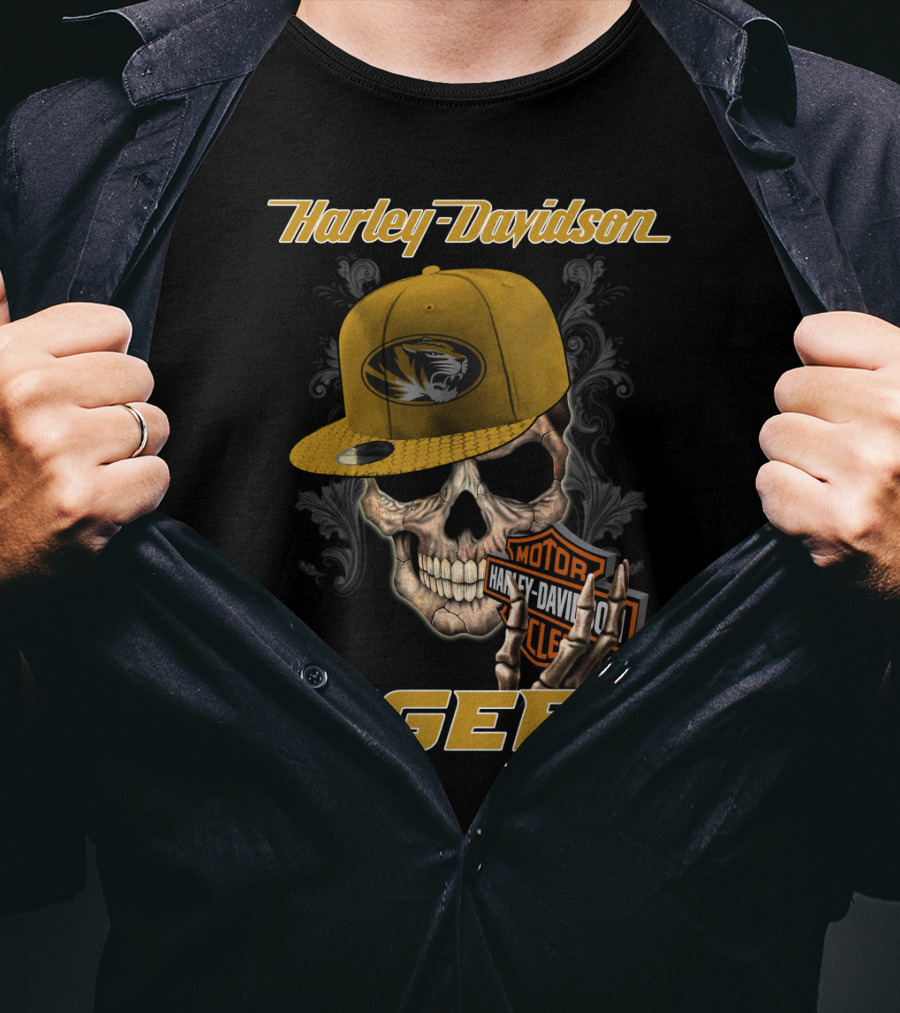 Harley Davidson Missouri Tigers Skull Hat T-Shirt