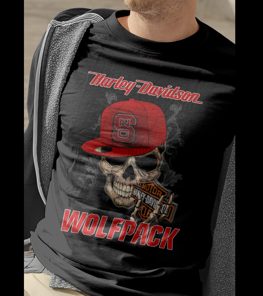 Harley Davidson Skull Nc State Wolfpack Hat T-Shirt