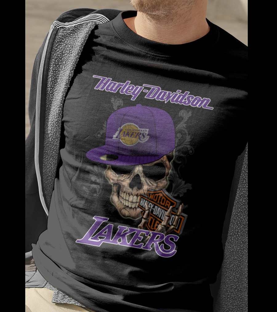 Harley Davidson Los Angeles Lakers Skull עם כובע Nba1 T-Shirt