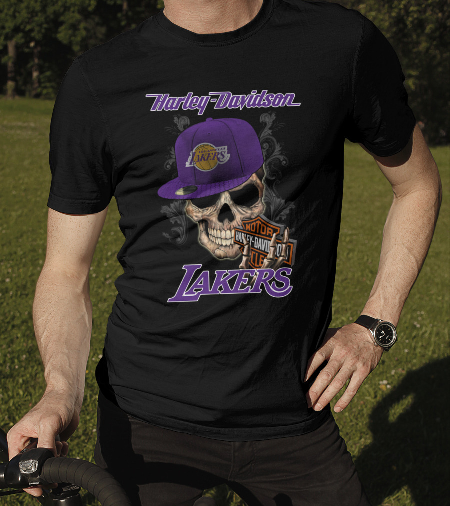 Harley Davidson Los Angeles Lakers Skull עם כובע Nba1 T-Shirt