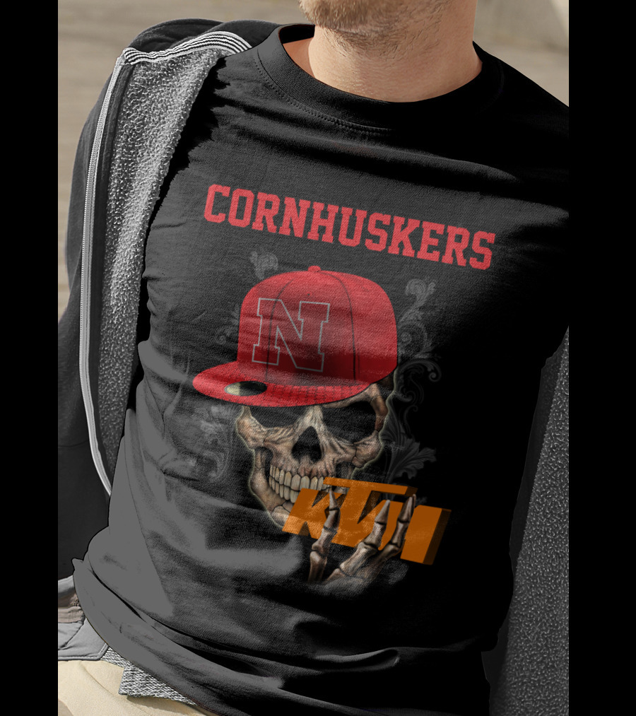 Ktm Nebraska Cornhuskers Skull With Red N Cap T-Shirt