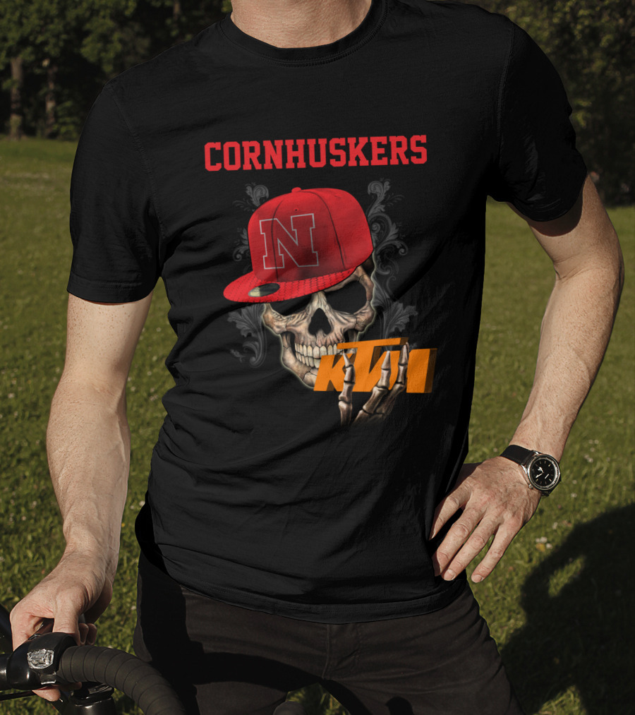 Ktm Nebraska Cornhuskers Skull With Red N Cap T-Shirt