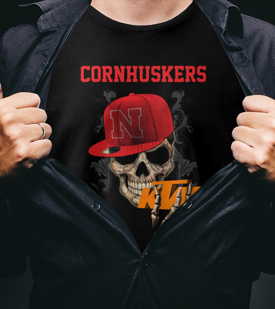 Ktm Nebraska Cornhuskers Skull With Red N Cap T-Shirt
