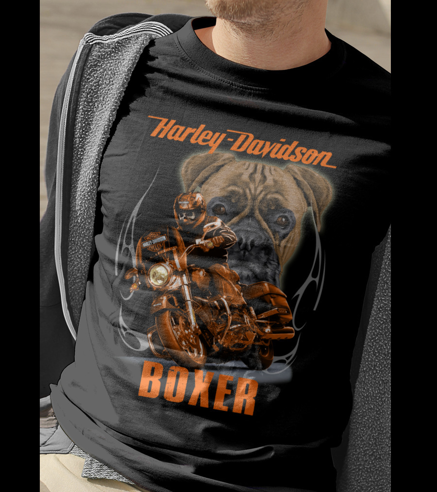 Harley Davidson Boxer Motorcycle Dog Rider T-Shirt