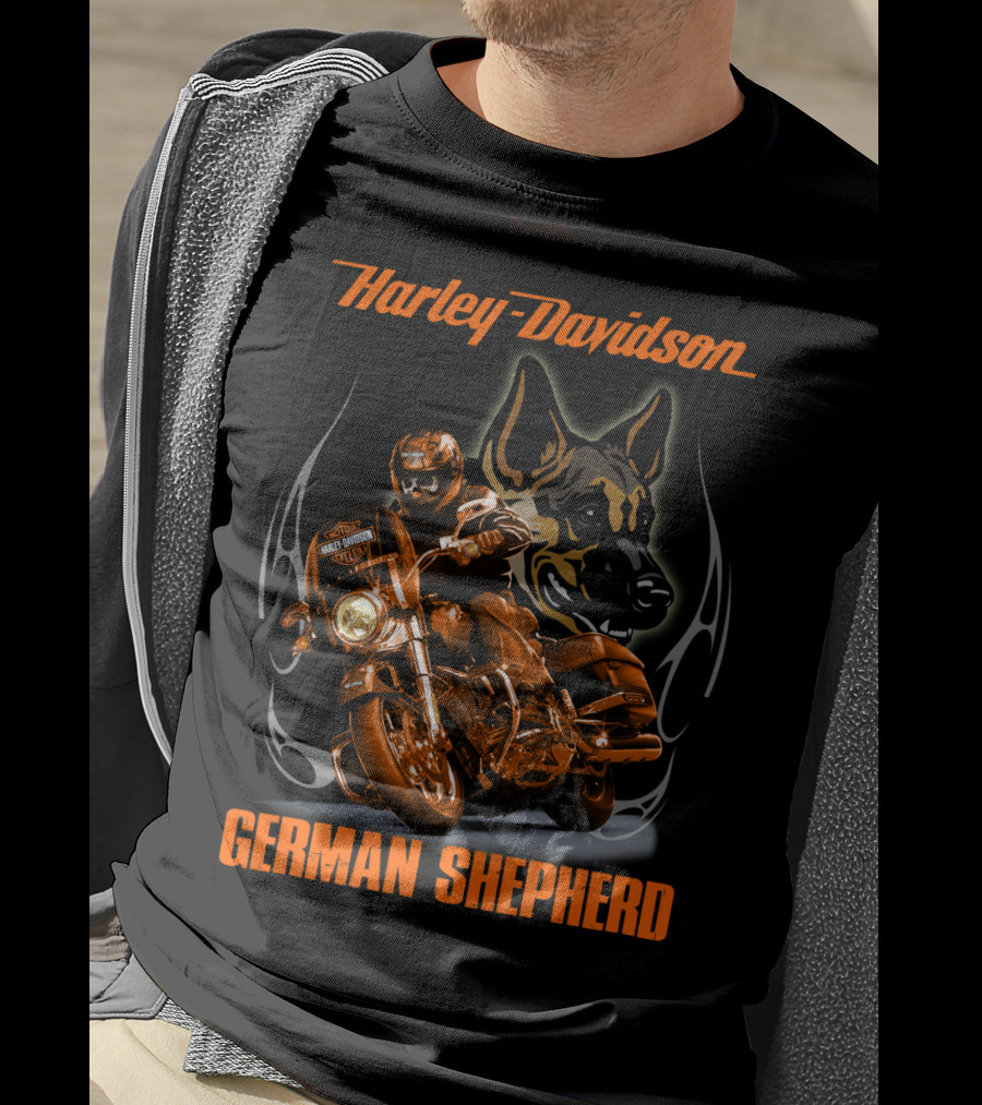 Harley Davidson German Shepherd Motorcycle Rider T-Shirt