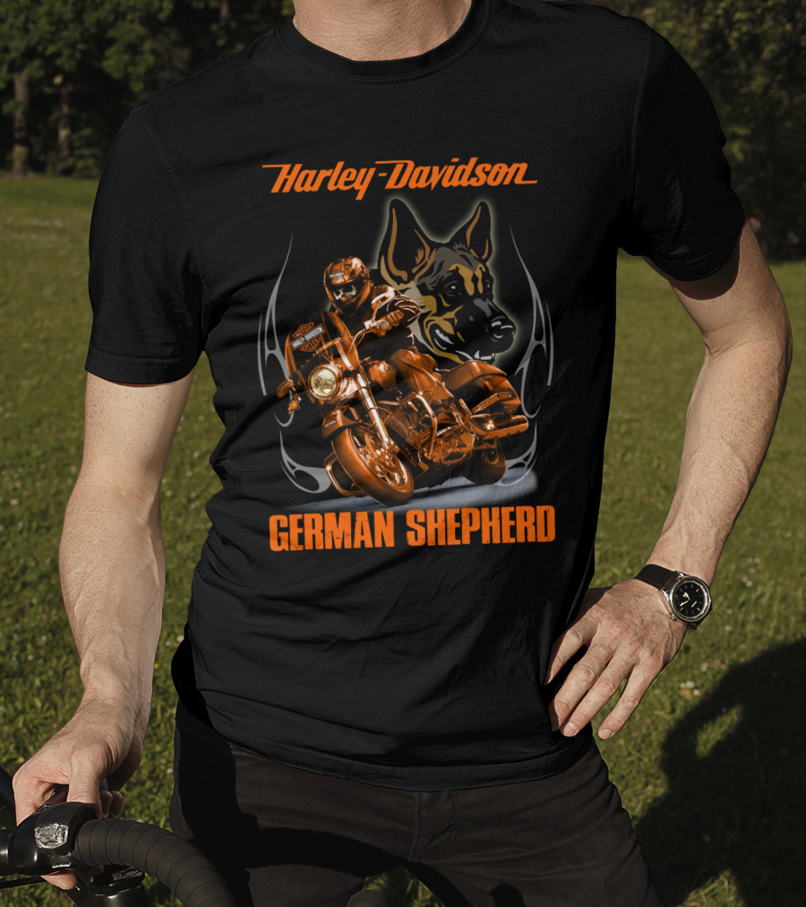 Harley Davidson German Shepherd Motorcycle Rider T-Shirt
