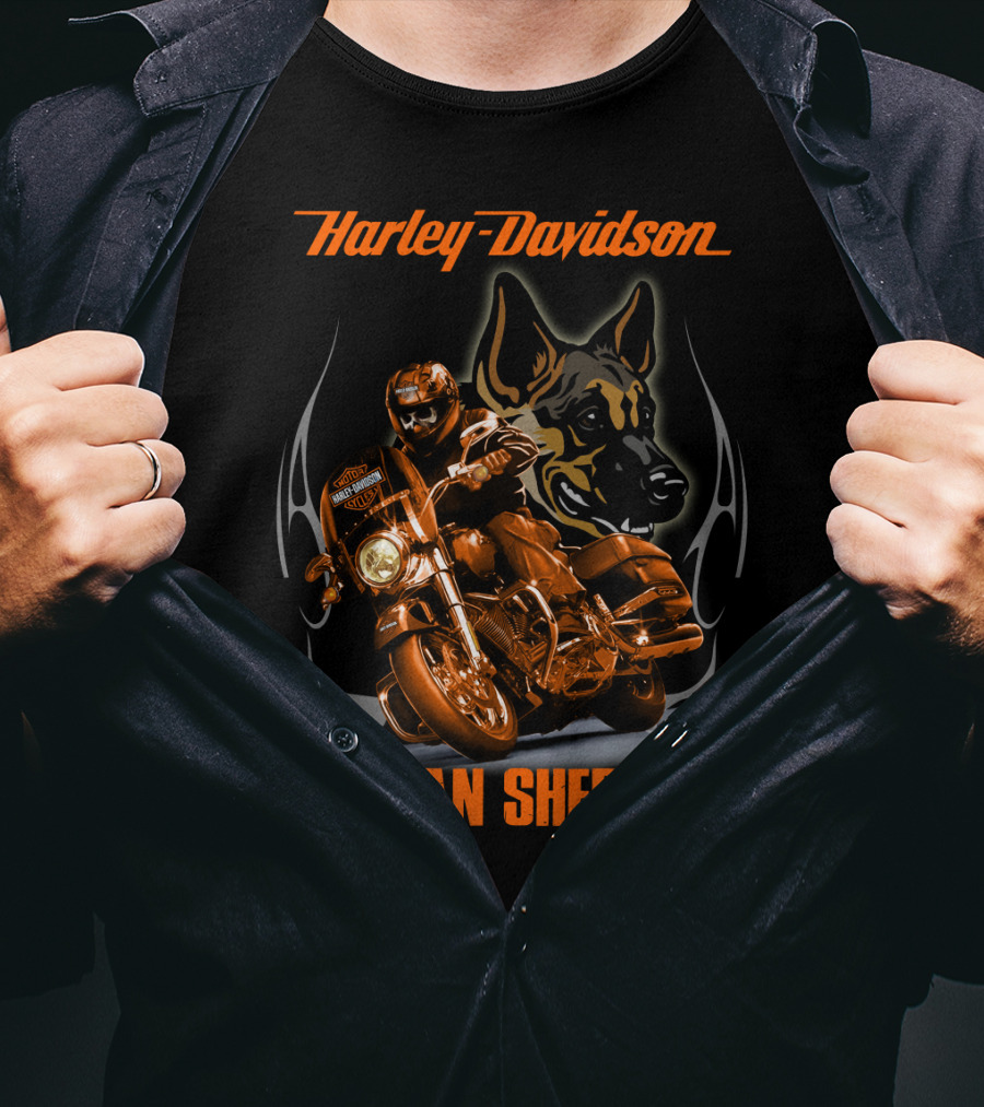 Harley Davidson German Shepherd Motorcycle Rider T-Shirt
