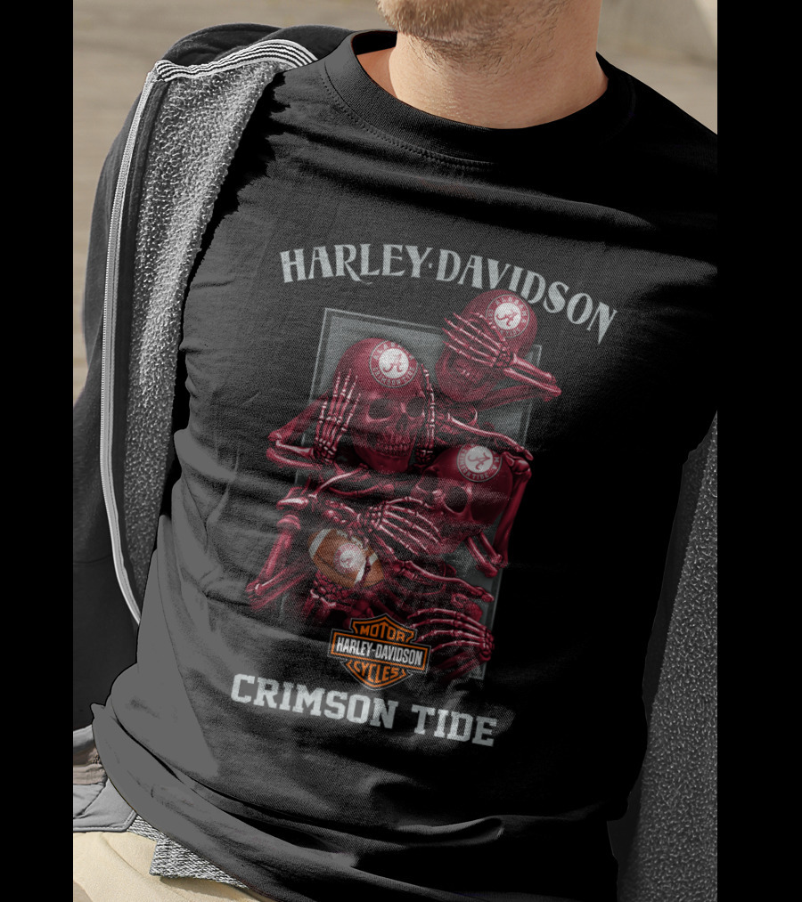 Harley Davidson Alabama Crimson Tide Motorcycles Skeletons T-Shirt