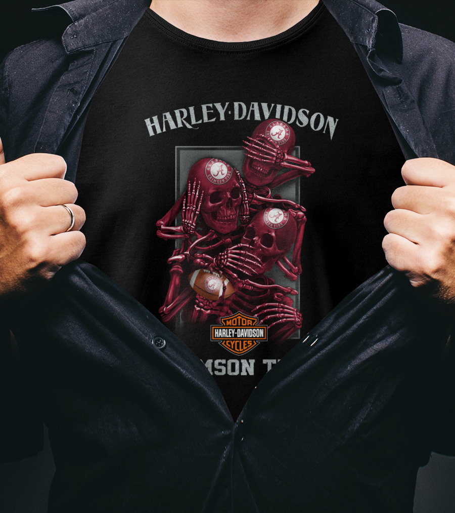 Harley Davidson Alabama Crimson Tide Motorcycles Skeletons T-Shirt