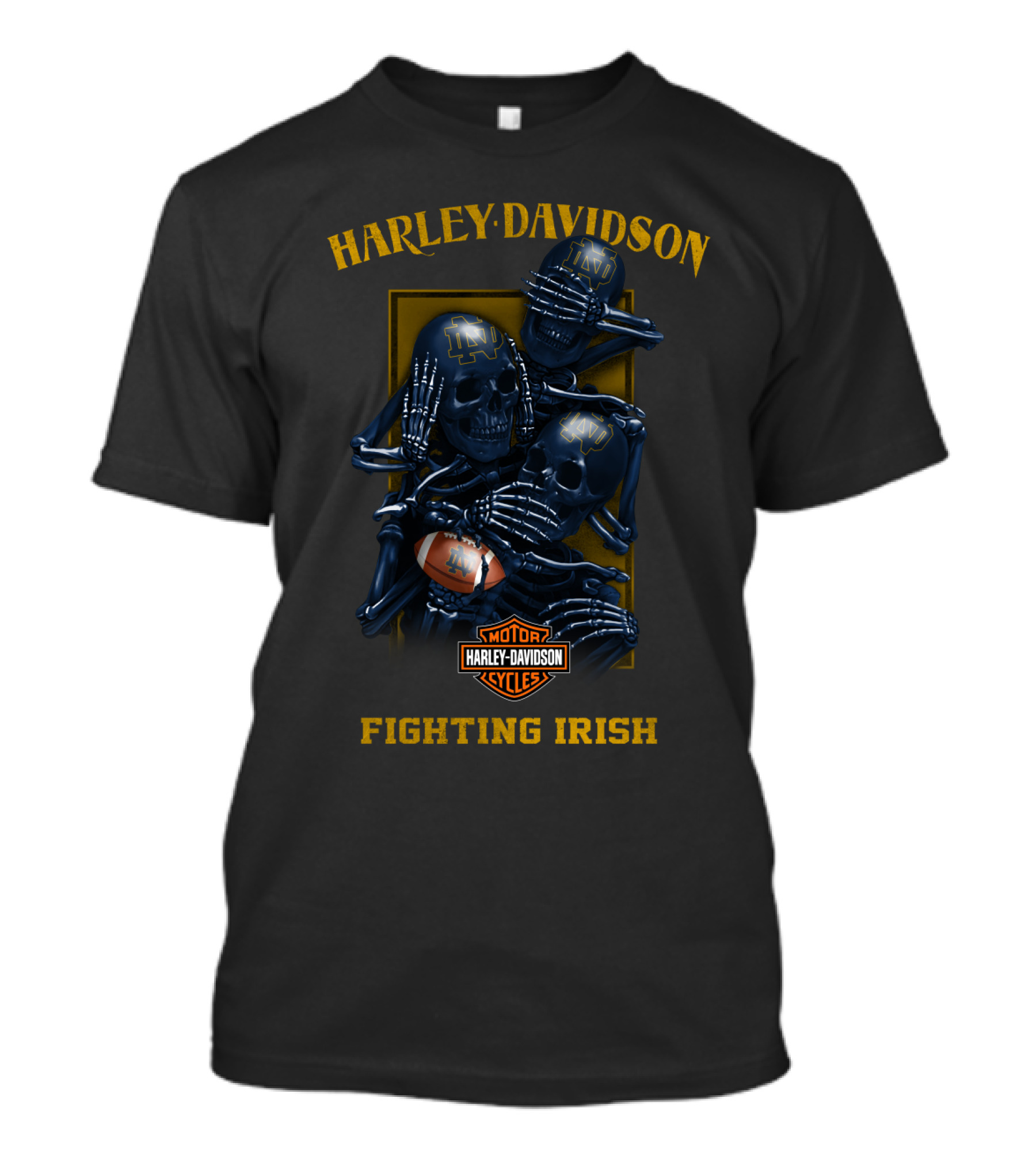 Harley Davidson Notre Dame Fighting Irish Skulls Motor Cycles T-Shirt