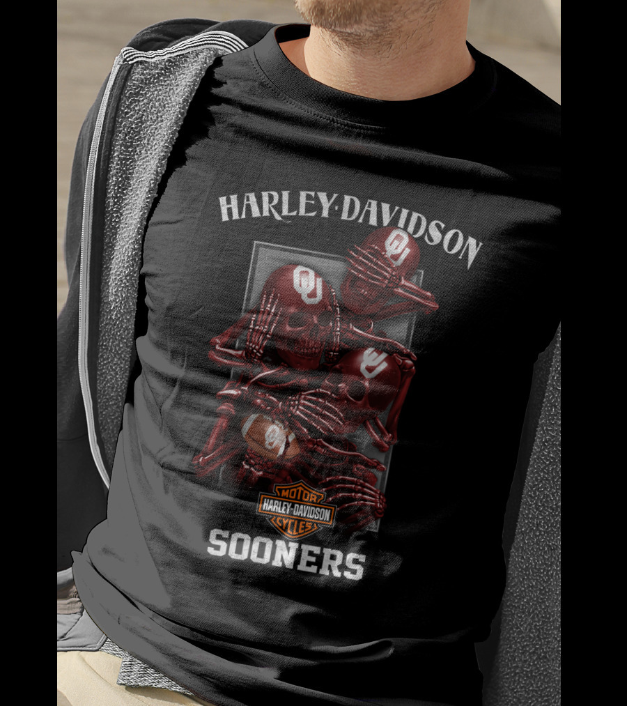 Harley Davidson Ncaa Oklahoma Sooners Motorcycles Football Skulls T-Shirt