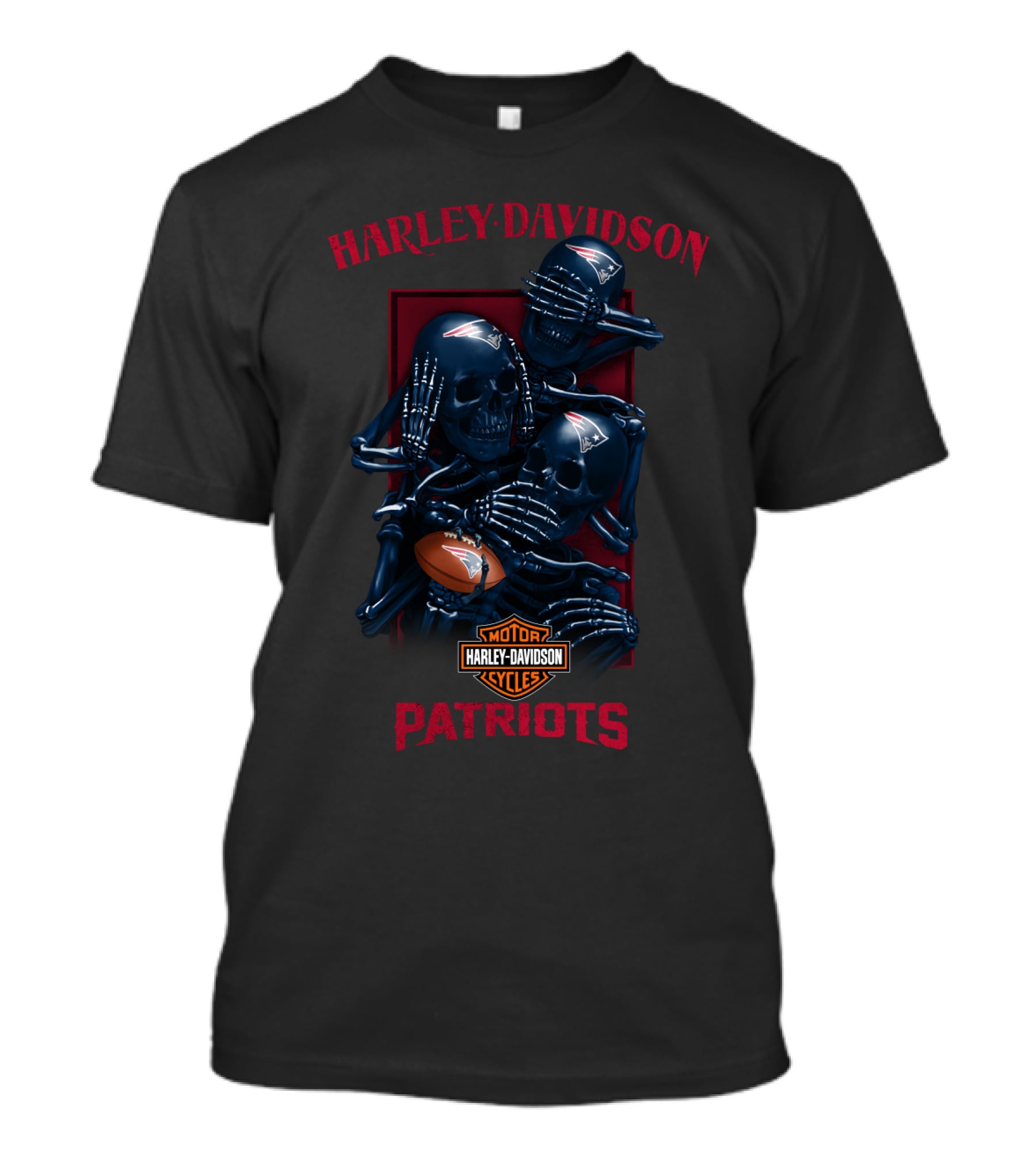 Harley Davidson Motor Cycles New England Patriots Skulls Nfl Football T-Shirt