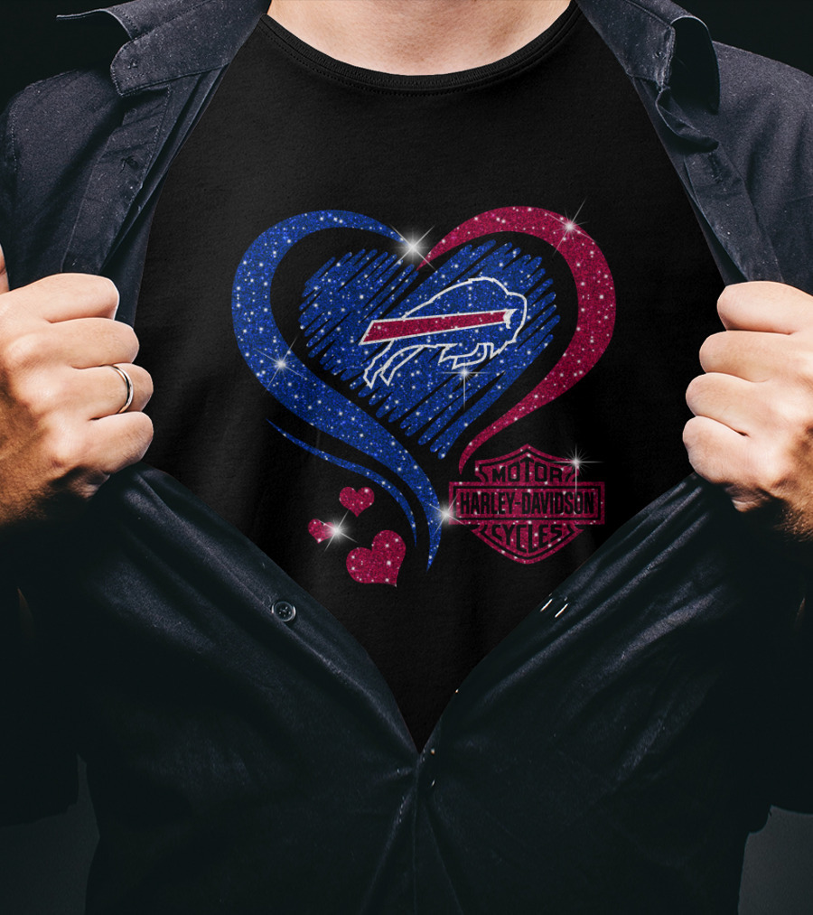 Buffalo Bills Harley Davidson Heart Sparkle T-Shirt