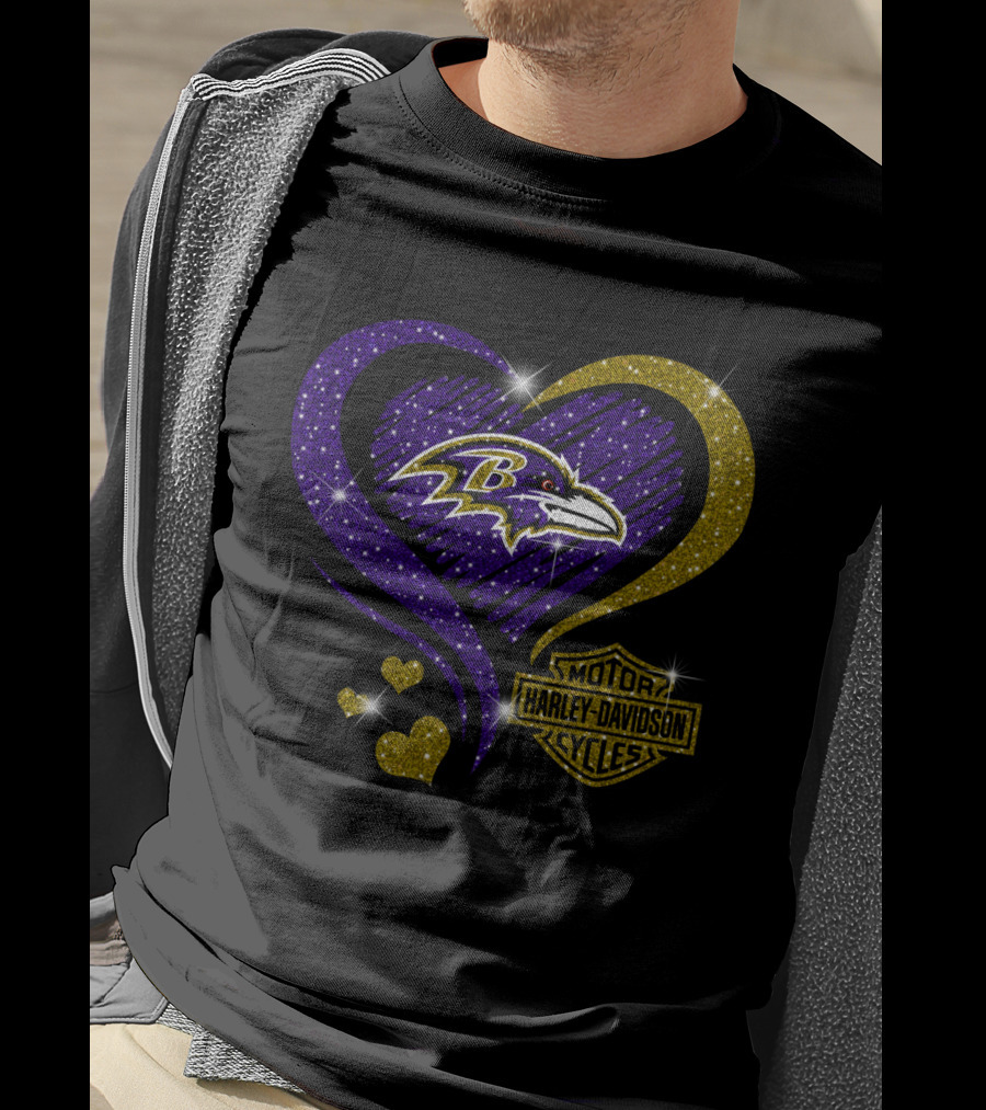Baltimore Ravens Harley Davidson Heart T-Shirt