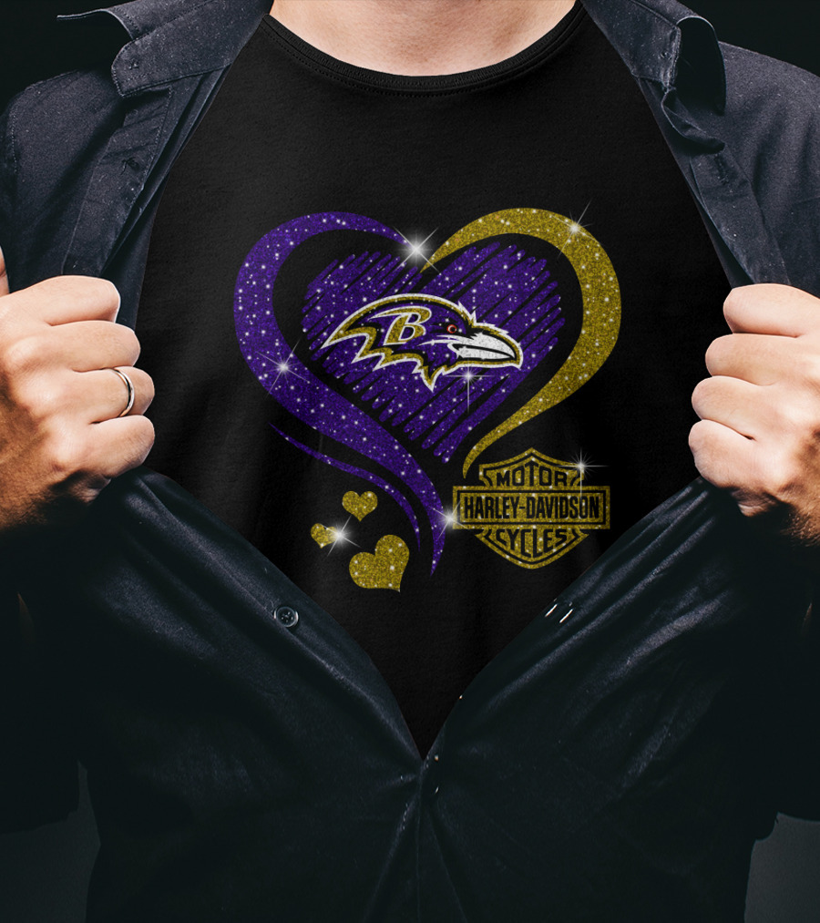 Baltimore Ravens Harley Davidson Heart T-Shirt