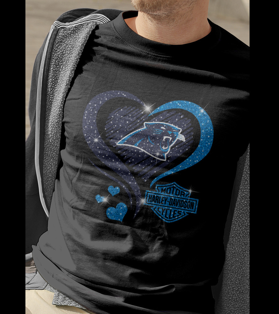 Carolina Panthers Heart Sparkle With Harley Davidson T-Shirt