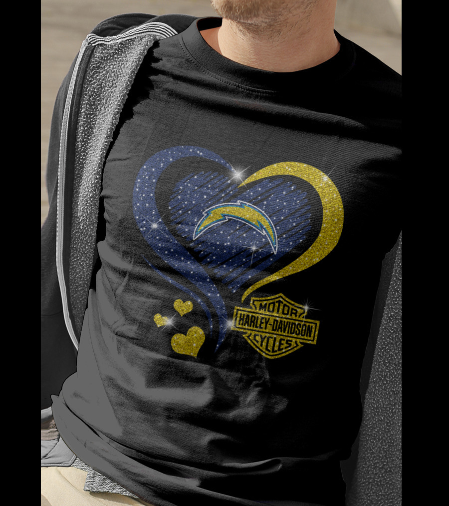 Los Angeles Chargers Harley Davidson Heart T-Shirt