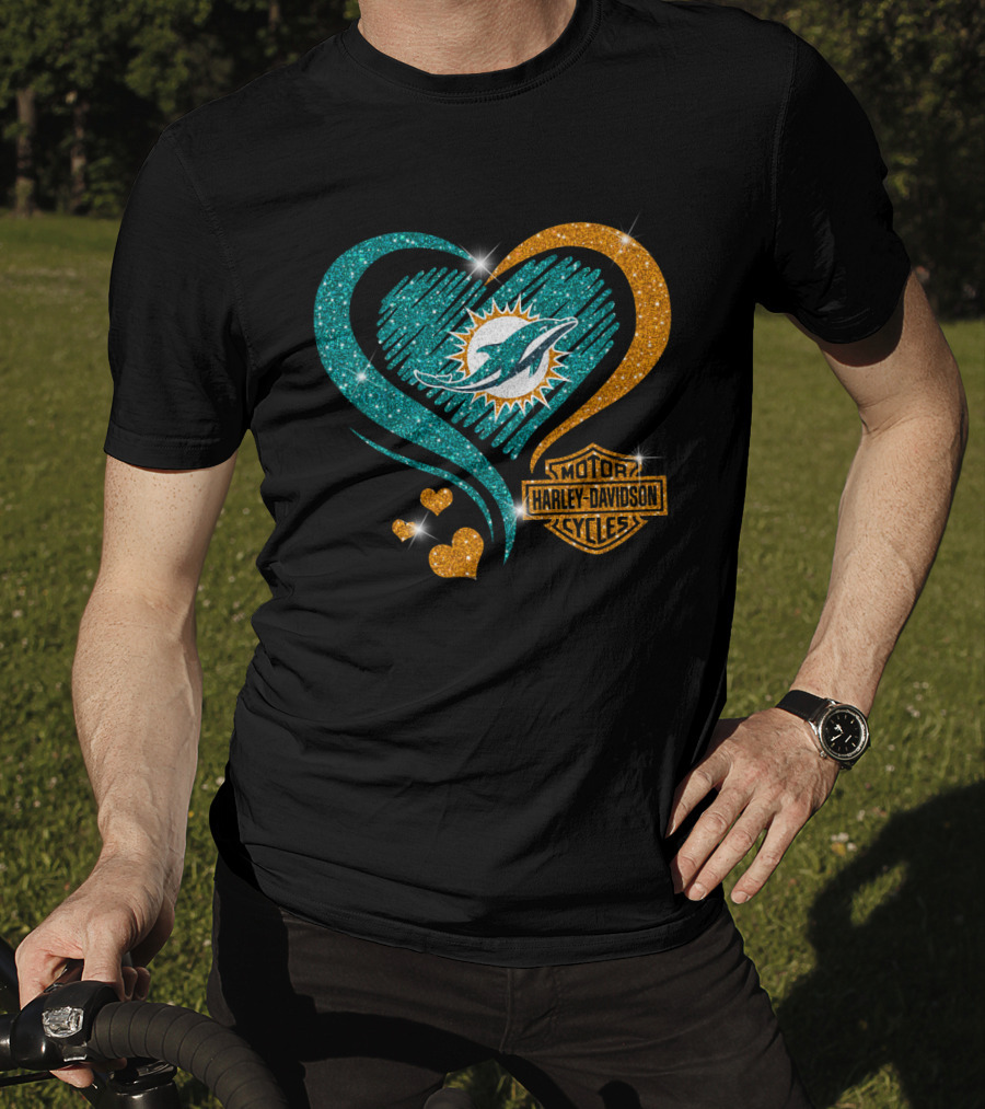 Harley Davidson Miami Dolphins Heart T-Shirt