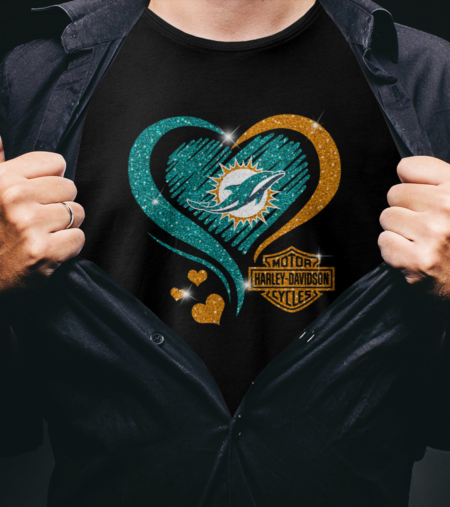 Harley Davidson Miami Dolphins Heart T-Shirt
