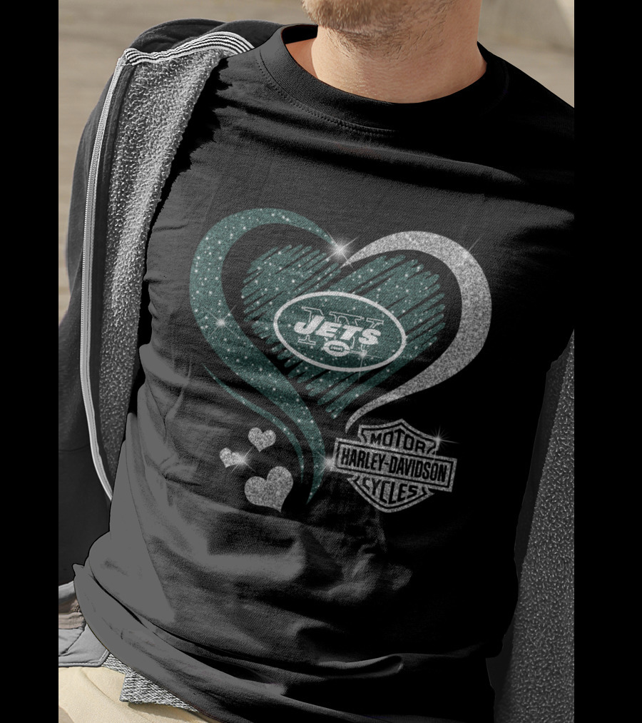 New York Jets Heart Harley Davidson Motor Cycles T-Shirt