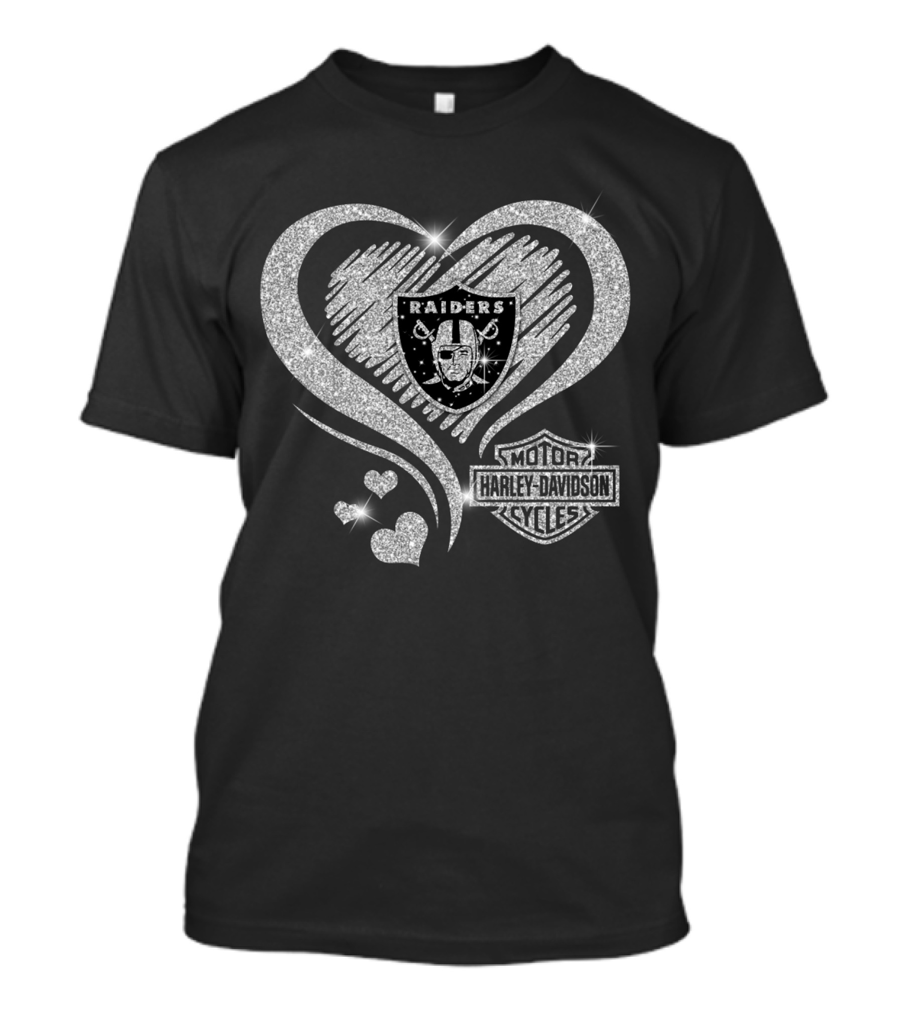 Raiders Harley Davidson Hearts Silver Bling T-Shirt