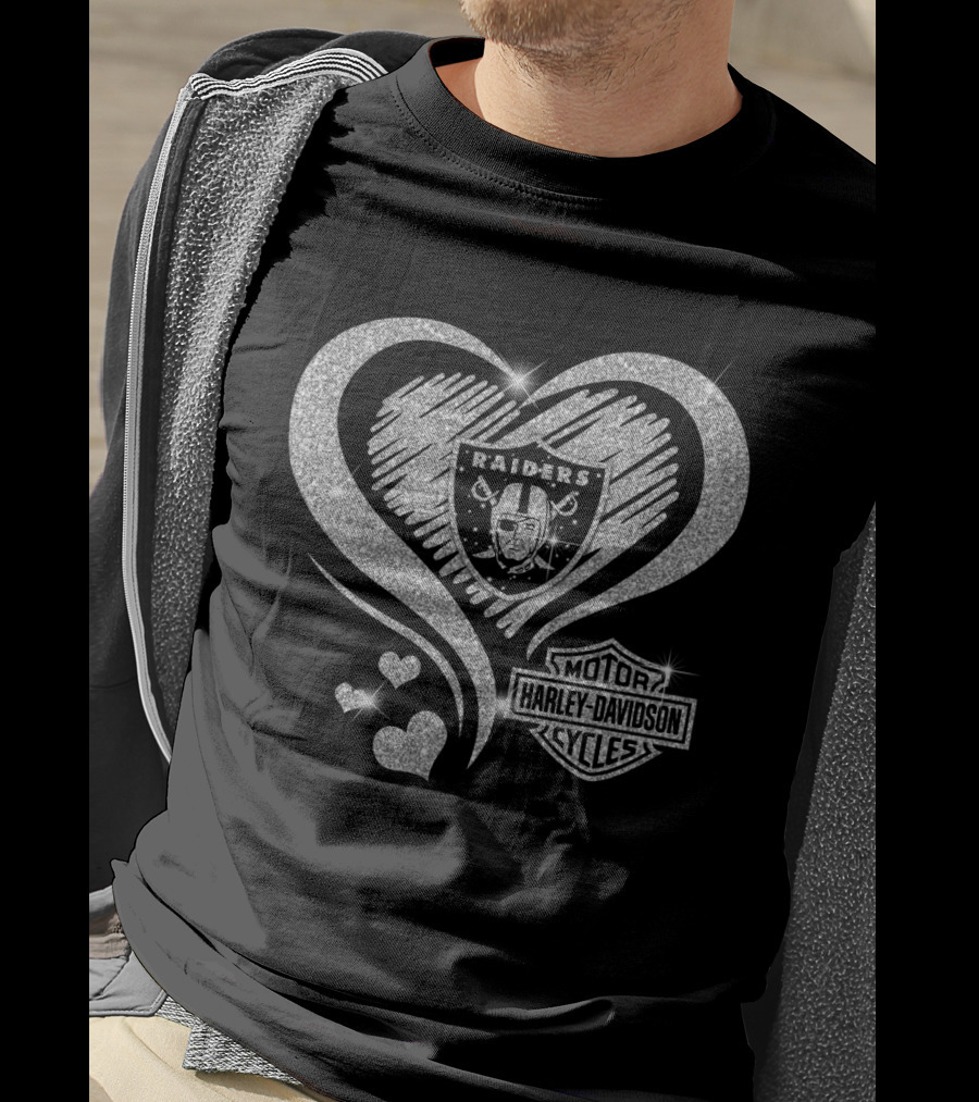 Raiders Harley Davidson Hearts Silver Bling T-Shirt