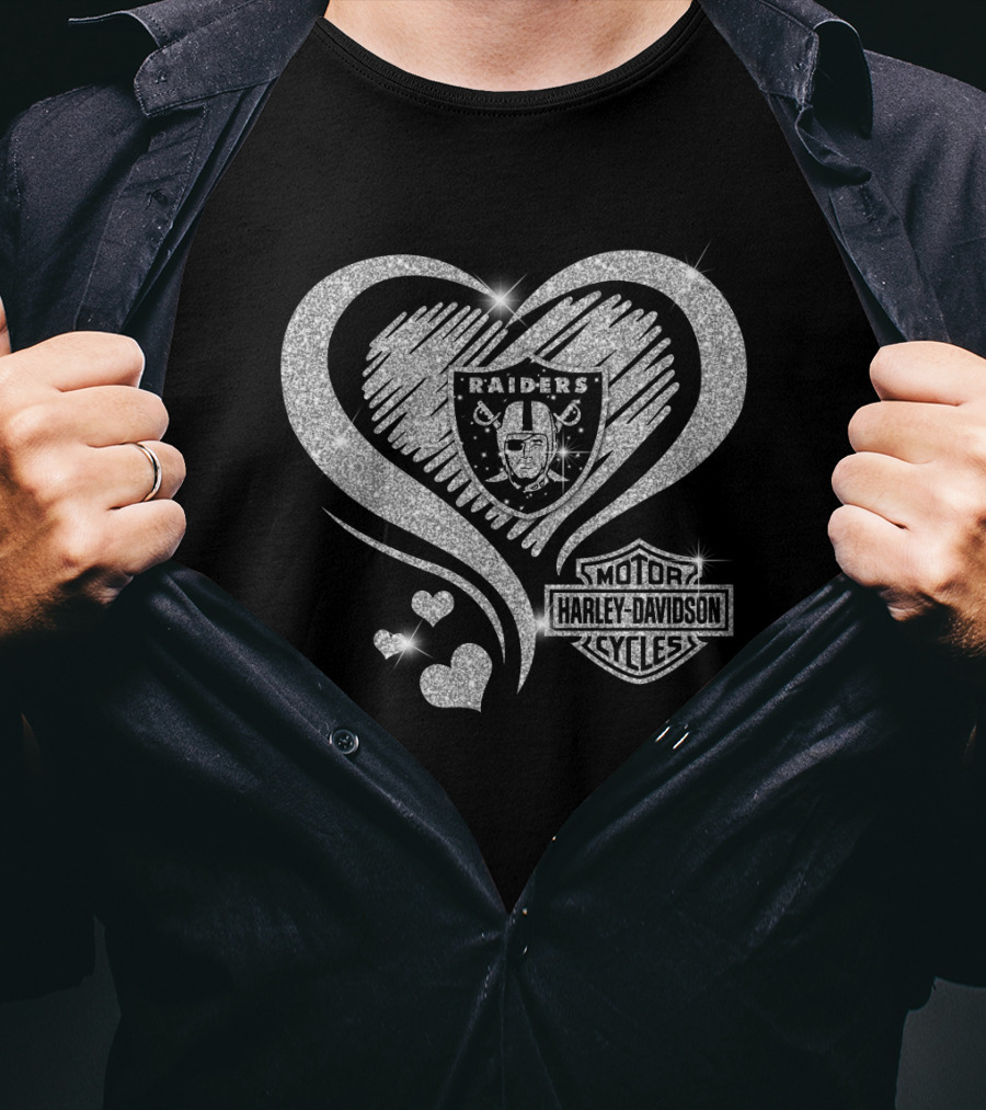 Raiders Harley Davidson Hearts Silver Bling T-Shirt