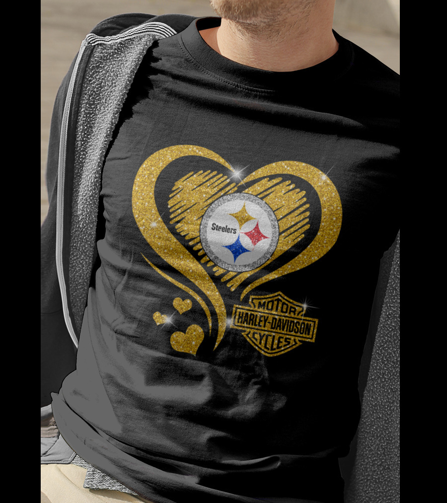Steelers Heart Gold Motor Harley Davidson Cycles T-Shirt