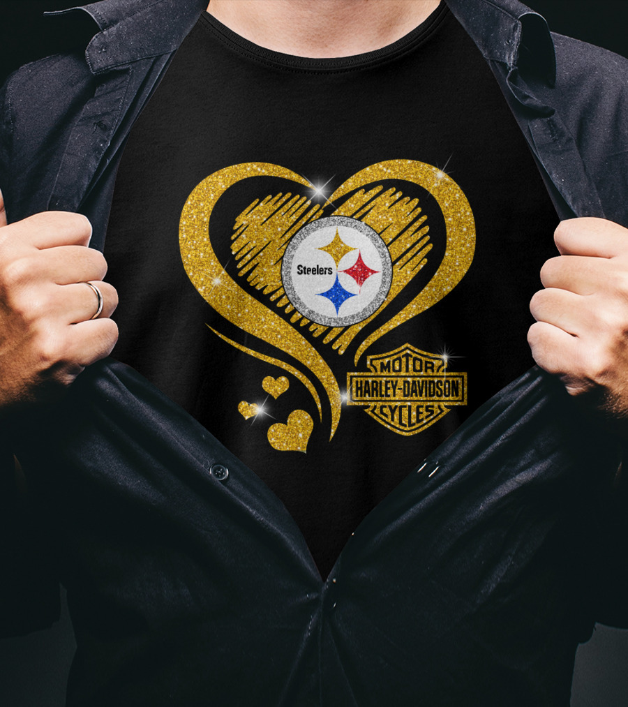 Steelers Heart Gold Motor Harley Davidson Cycles T-Shirt