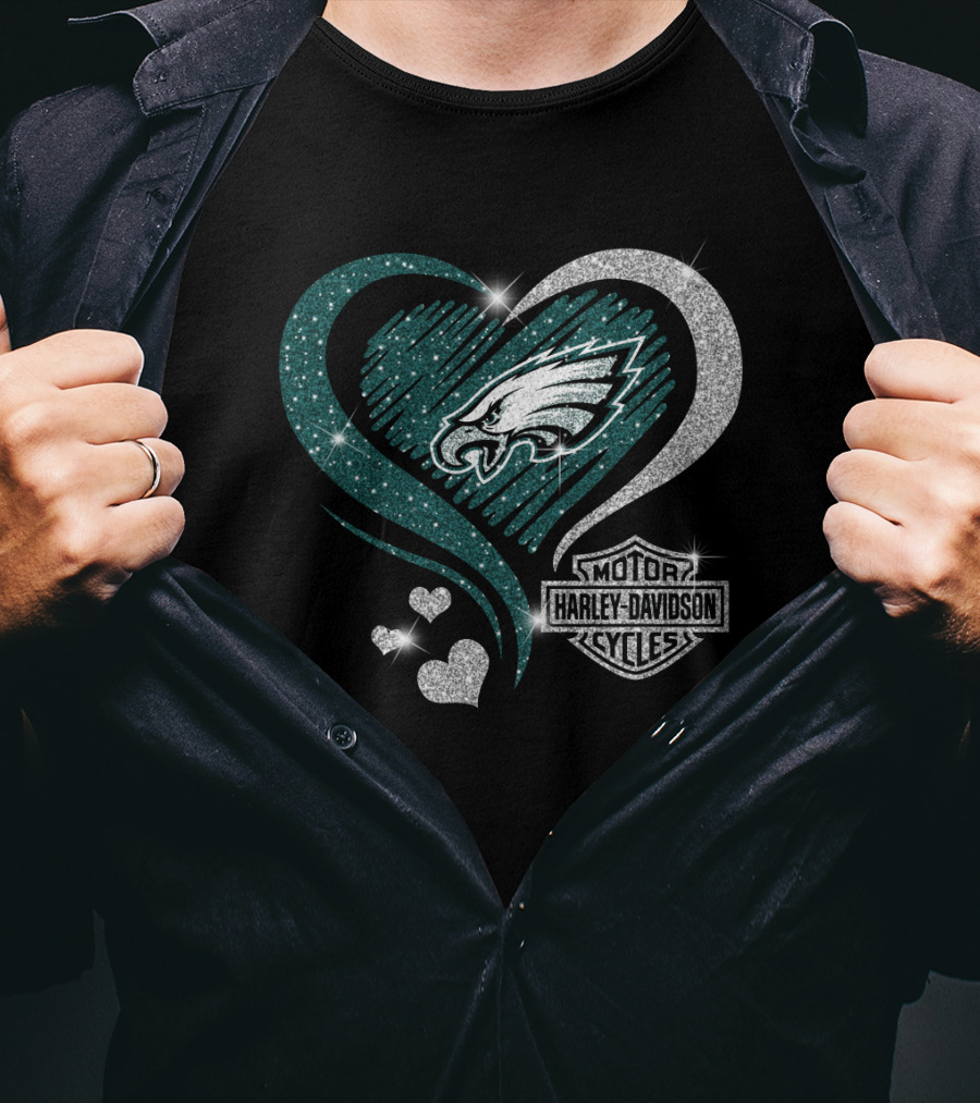 Philadelphia Eagles Harley Davidson Heart T-Shirt
