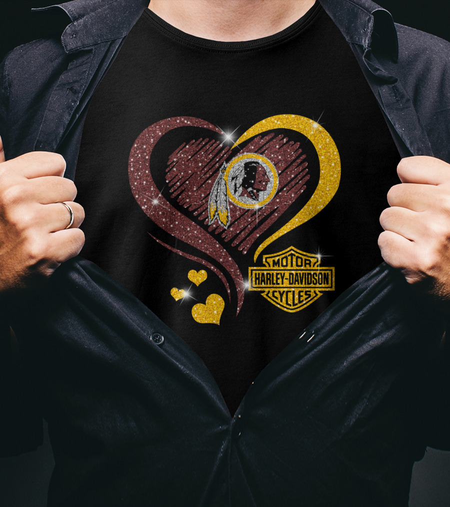 Motor Harley Davidson Cycles Washington Redskins Heart T-Shirt