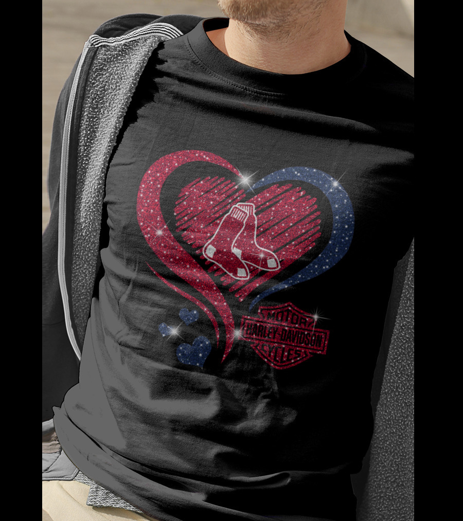 Boston Red Sox Heart Harley Davidson Styles T-Shirt