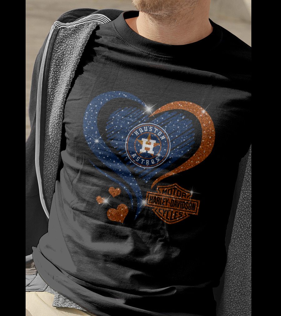 Houston Astros Harley Davidson Sparkle Heart T-Shirt