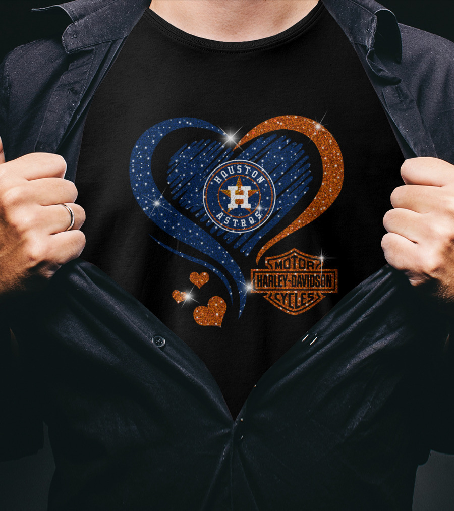 Houston Astros Harley Davidson Sparkle Heart T-Shirt