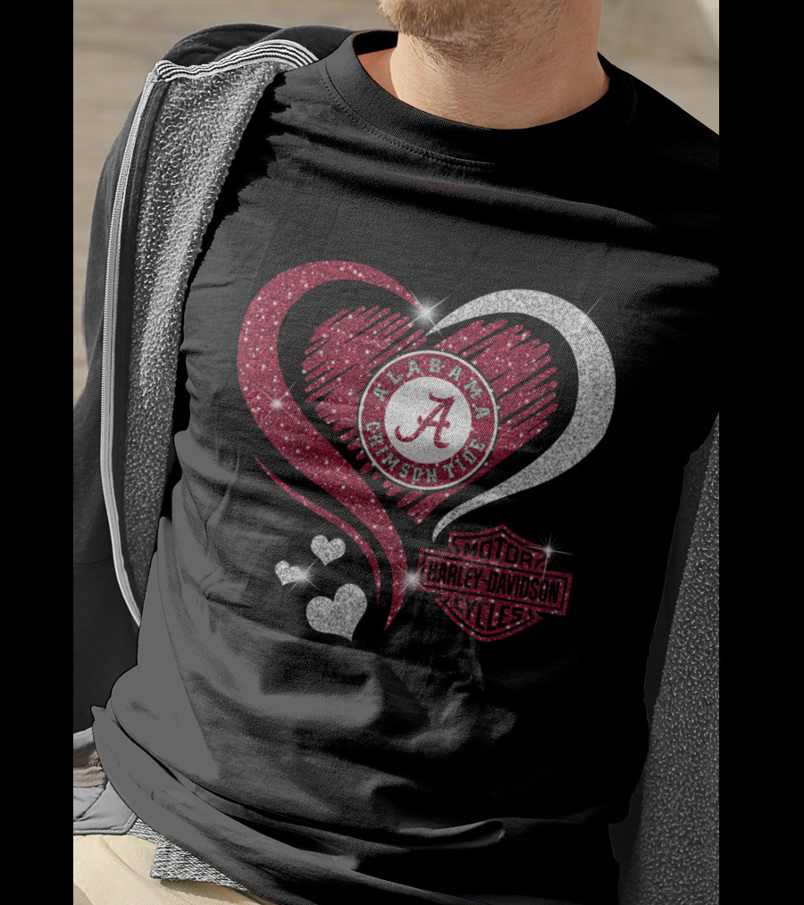 Alabama Crimson Tide Heart Sparkle Harley Davidson Motorcycles T-Shirt