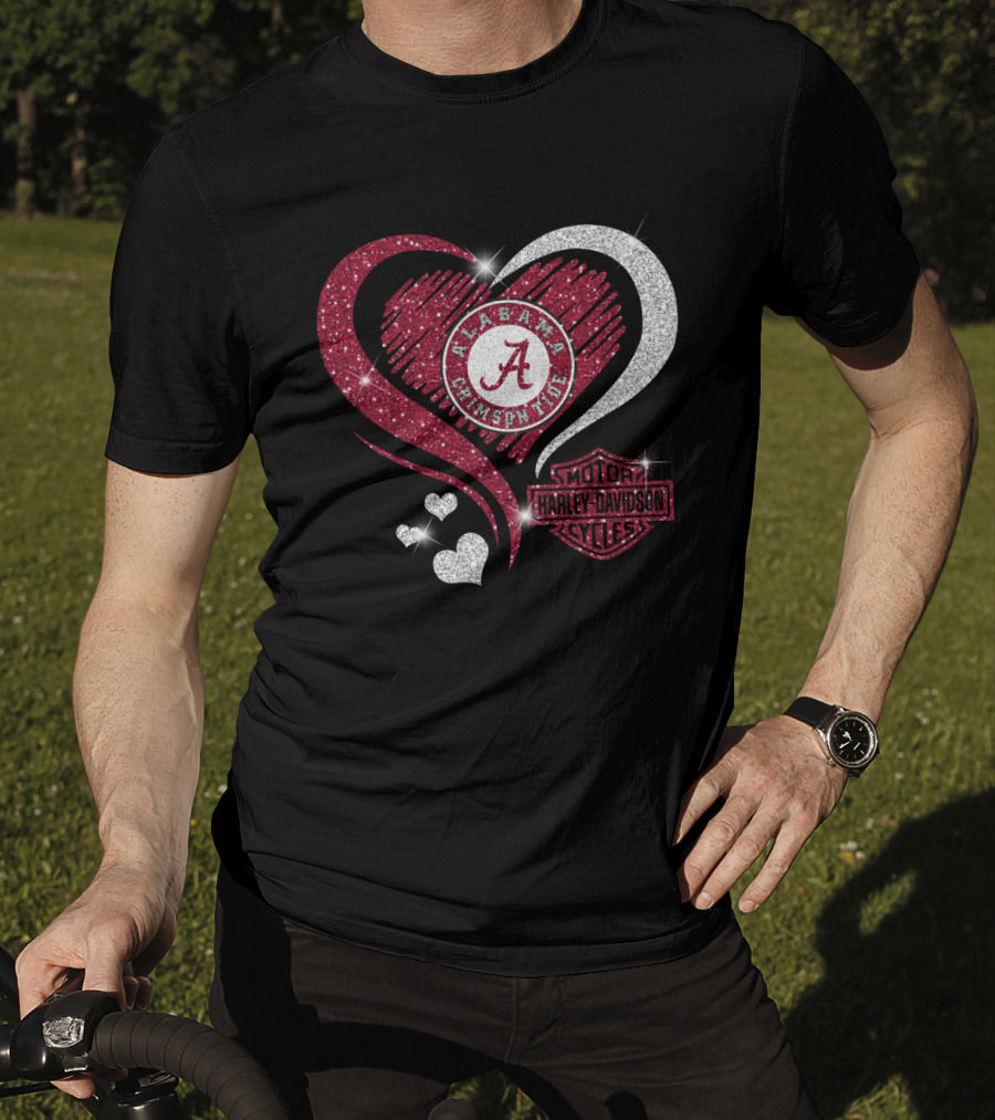 Alabama Crimson Tide Heart Sparkle Harley Davidson Motorcycles T-Shirt