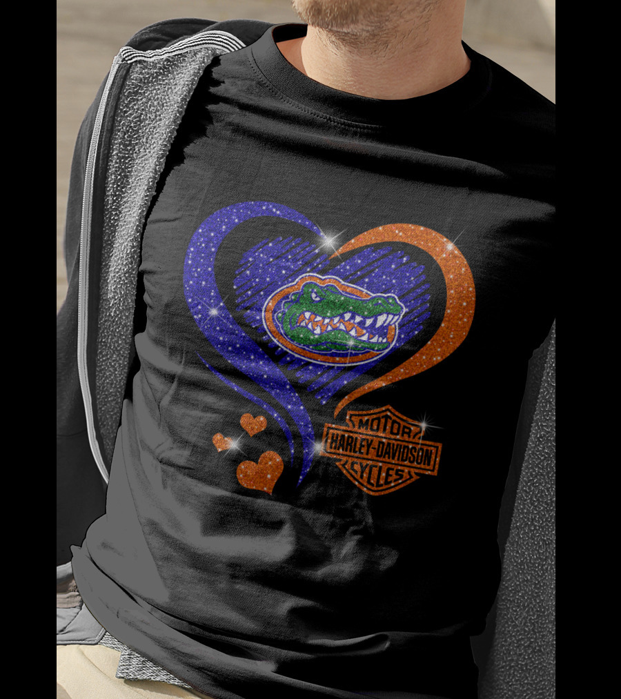 Florida Gators Harley Davidson Heart Glitter T-Shirt