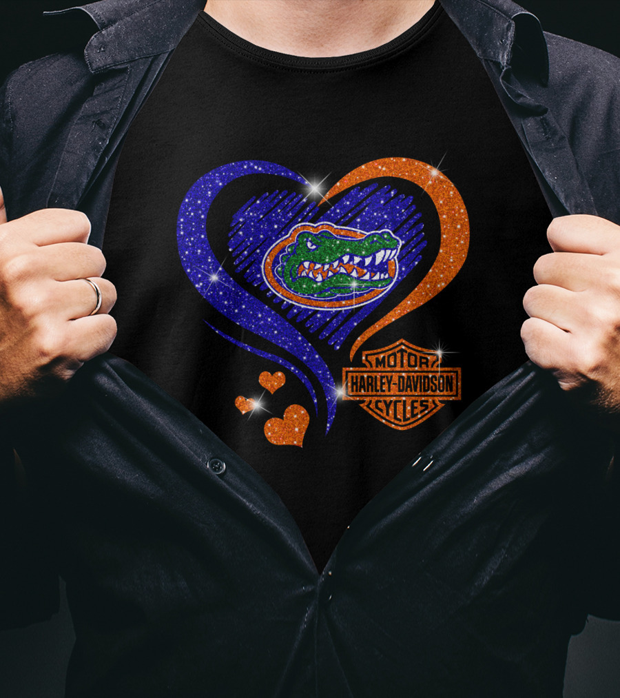 Florida Gators Harley Davidson Heart Glitter T-Shirt