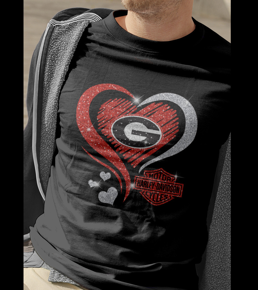 Georgia Bulldogs Ncaa Heart Harley Davidson Motorcycle Cycles T-Shirt
