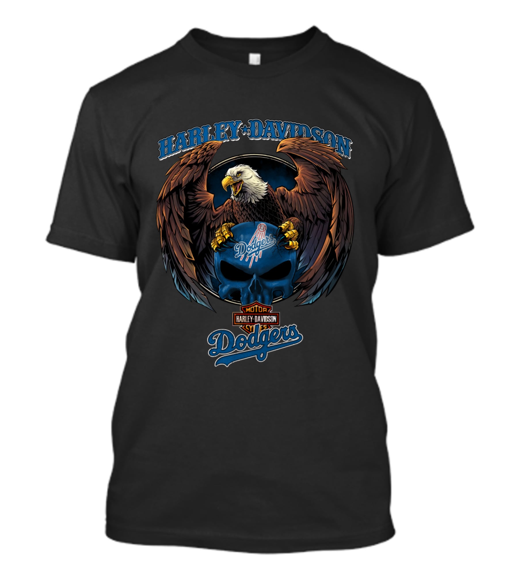 Harley Davidson Motor Los Angeles Dodgers Eagle Skull T-Shirt