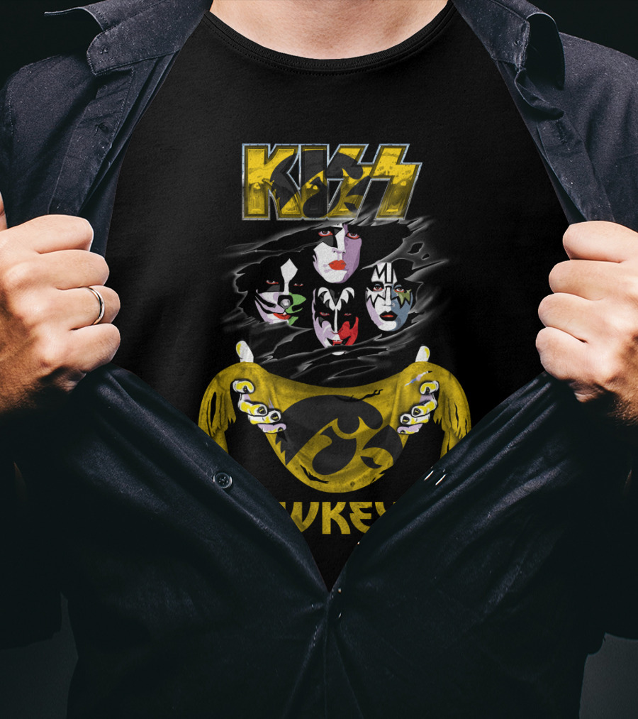 Kiss Iowa Hawkeyes Collaboration With Classic Band Makeup T-Shirt