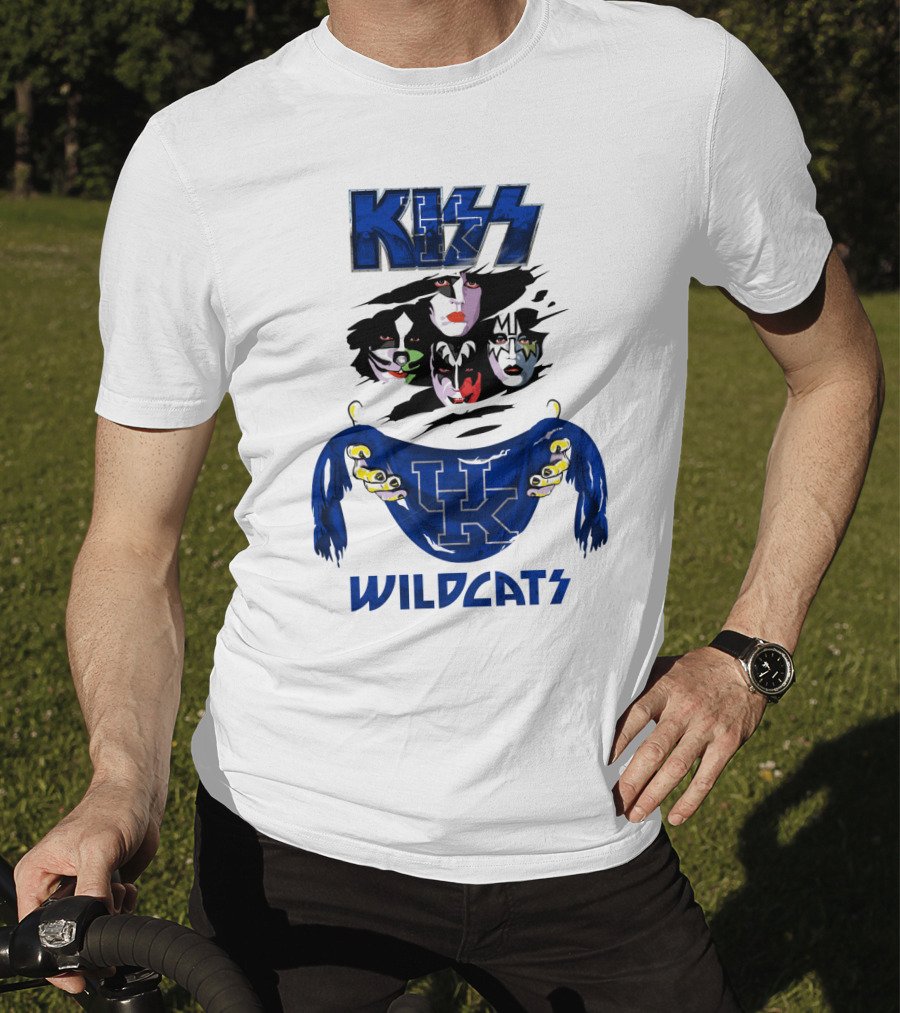 KISS Kentucky Wildcats Ncaa Wildcats Logo Masked Band Faces T-Shirt