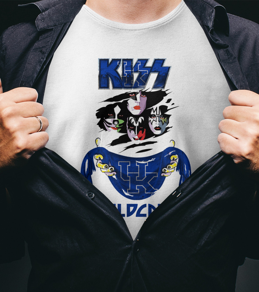 KISS Kentucky Wildcats Ncaa Wildcats Logo Masked Band Faces T-Shirt