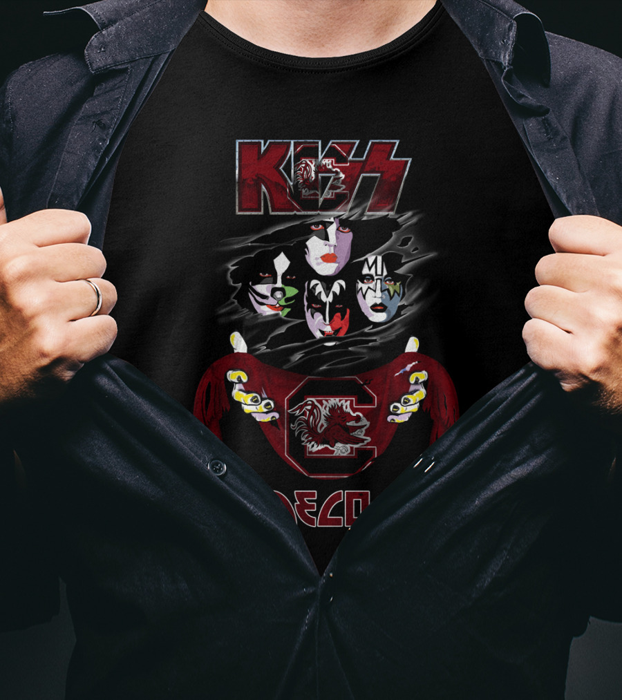 KISS South Carolina Gamecocks Rock Band Faces And Mascot T-Shirt