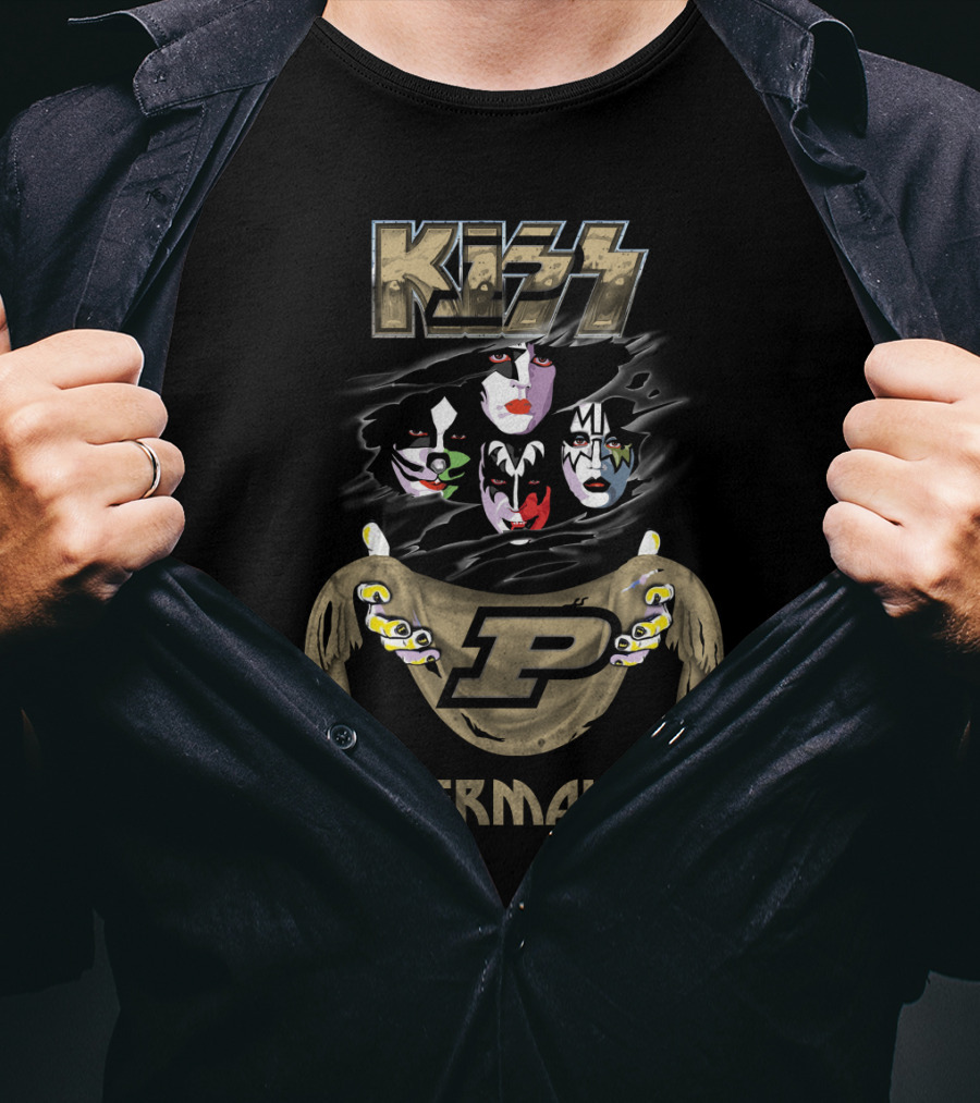 KISS Purdue Boilermakers P Logo Band Faces T-Shirt