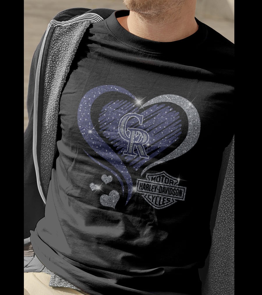 Cr Colorado Rockies Harley Davidson Cycles Heart T-Shirt