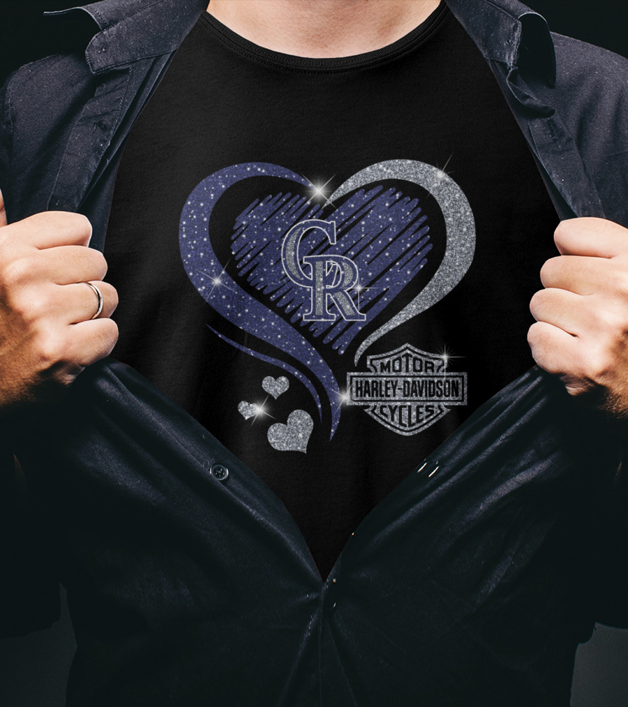 Cr Colorado Rockies Harley Davidson Cycles Heart T-Shirt